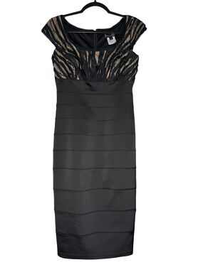 Tadashi Shoji Luxe Black Bandage Illusion Sequin Evening Party Dress Size 4